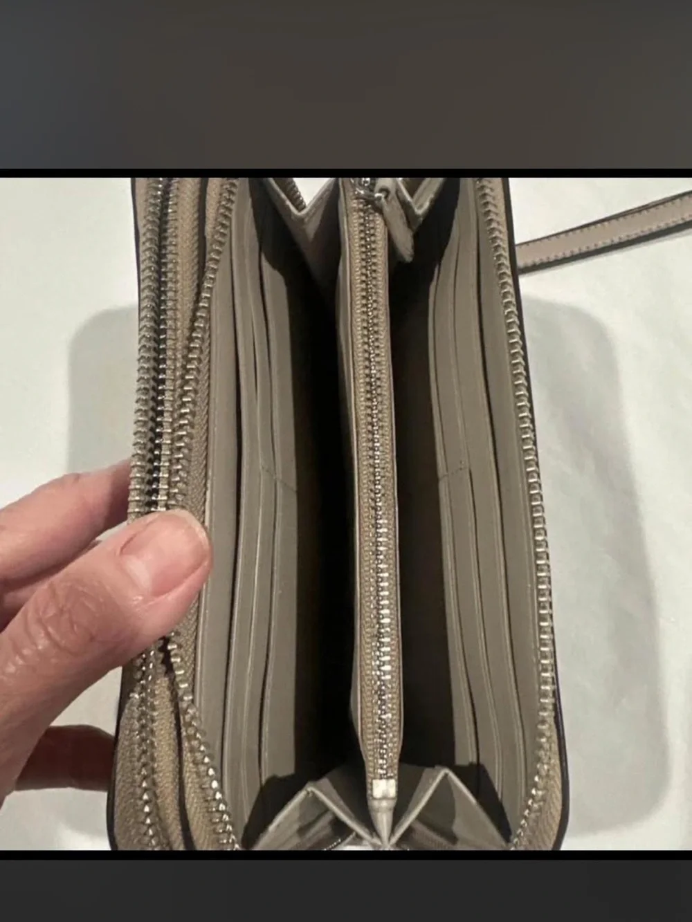 Coach Taupe Leather Zip Wristlet with Detachable Strap